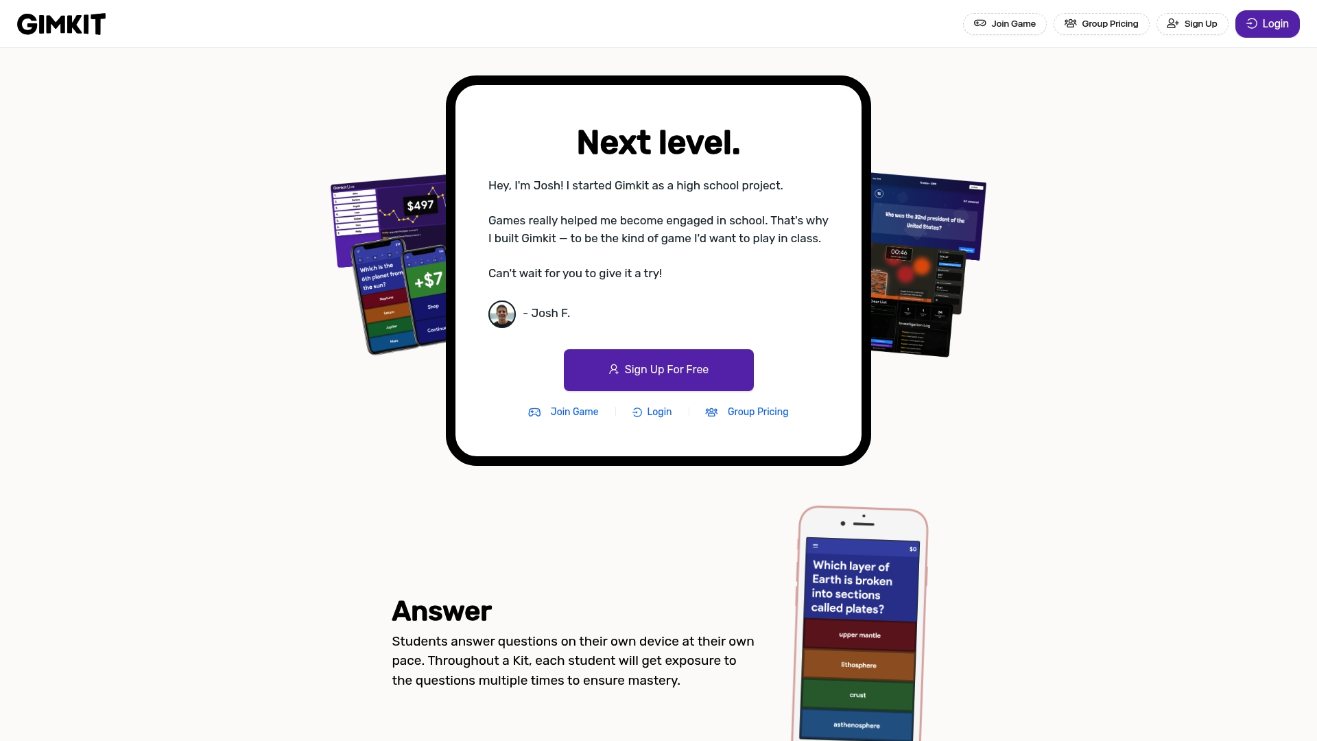 Gimkit interface